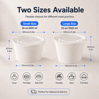Bol à soupe en carton blanc de qualité alimentaire 100 % compostable avec couvercle, adapté aux salades à emporter.