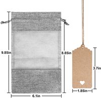 Sac cadeau en toile de lin grise avec cordon, tissu Organza transparent, fenêtre pour cadeaux de noël