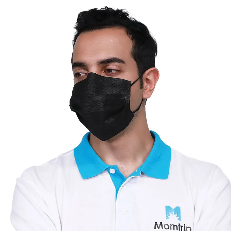 En popüler siyah 4 katmanlı ağız yüz maskesi özel logo tek kullanımlık 100 adet veya 50 adet siyah yüz maskesi