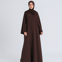 Abaya Marron Foncé OEM Lignes Abaya Factory, Robe Modeste pour Femmes Musulmanes Aïd 2026 avec Hijab Intégré