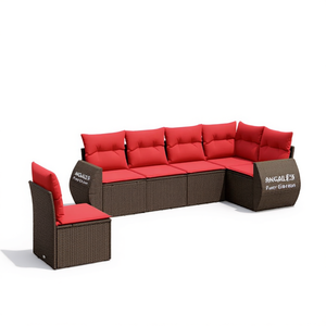 Conjunto de Sofás de Jardín de Mimbre Sintético, 6 Piezas, Color Marrón, con Cojines, Muebles de Patio para Exteriores, Estilo Contemporáneo, Asientos para 6 Personas - Product Image 1