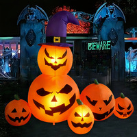 Calabaza Inflable de Halloween de 1.8 m con Sombrero de Mago, Divertida, con Luces LED, Adorno Decorativo para Patio Exterior