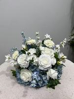 W-D031 Nouvelle Boule de Fleurs Artificielles Bleues de Haute Qualité, Boule de Roses Dorées pour Centre de Table de Mariage Décoratif