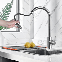 Robinet de cuisine noir mat à capteur tactile, mitigeur sensible au toucher, rotation à 360°, eau chaude et froide