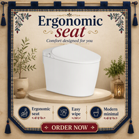 Ensemble WC intelligent moderne avec siège chauffant en céramique à fixation au sol, double chasse d'eau, désodorisation automatique, réservoir encastré et veilleuse