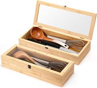 Organisateur de tiroir de bureau moderne en bambou durable 2 pièces avec couvercle transparent, conteneur de rangement empilable pour couteaux et outils