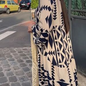 Vestidos Personalizados para Mujer, Ropa Casual de Calle, Estilo Vintage, Cuello en V Geométrico, Vestidos Largos Holgados de Playa, Elegantes Vestidos Maxi de Verano - Product Image 2