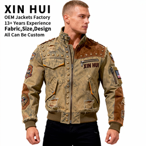 Chaqueta Bomber Larga de Invierno para Hombre, Estilo Retro, con Efecto Desgastado, Parches Decorativos y Forro Polar - Product Image 2