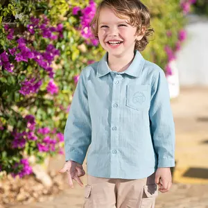 DB1248588戴夫贝拉儿童男孩时尚蓝色上衣春季男童休闲纯棉可爱甜美长袖衬衫