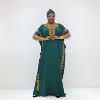 Robe Boubou verte avec détails floraux dorés STA3040F