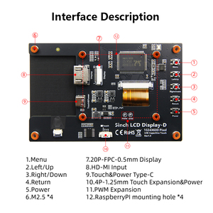 Pantalla Táctil de 5 Pulgadas para Raspberry Pi Modelo D, Pantalla IPS de 1024x600, Brillo de 430, Puerto HD-MI - Product Image 3