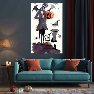 Impression sur toile de citrouille d'Halloween bohème et effrayante - Œuvre d'art plate, ART SUR VERRE TÉRMÉTRAL - Product Image 3