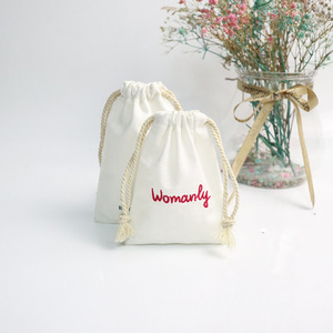 Sacs à cordon en coton et lin pour emballage cadeau, pochettes à bijoux avec broderie, vente en gros - Product Image 2