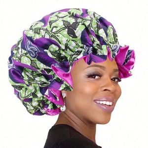 Wholesale African Print Wide Wave Brim Ankara Dashiki <b>Head</b> <b>Cover</b> Women Daily Use Adjustable Satin Bonnet High Quality 443 - Product Image 2