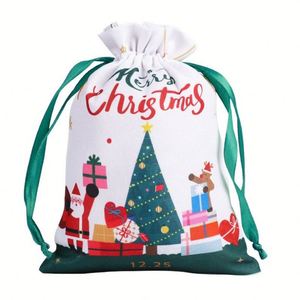 Sacs cadeaux à cordon sur le thème de l'arbre de Noël, ensemble d'emballage pour fêtes, pochettes festives en toile - Product Image 1