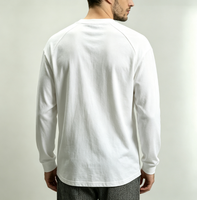 T-shirts formels pour hommes en toile de coton 100% compressée, blancs, col rond, manches longues, impression sérigraphique, surdimensionnés, 180 grammes, anti-rétrécissement