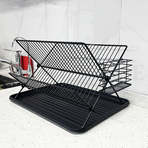Égouttoir à vaisselle pour comptoir de cuisine 2 couches grande capacité pliable fil de pulvérisation de poudre égouttoir à vaisselle support de stockage - Product Image 6