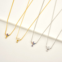 Collier en argent 925 plaqué or avec pendentif couronne, bijoux fantaisie, trois pierres, zircon œil de cheval, CZ coloré