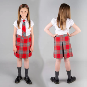 Nuovi Culottes alla Moda con Fascia in Vita Regolabile, Gonne-Culotte a Quadri per Bambini in Rosso e Grigio, Gonne Scolastiche Tartan - Product Image 1
