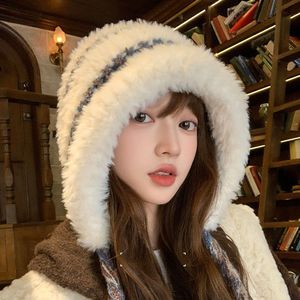 Knitted <b>Hat</b> For Women Autumn <b>Winter</b> Korean Style Fleece Lined Warm Tie Up Earmuff <b>Hat</b> With Neck Protector Foldable Solid Color - Product Image 2