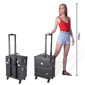 Aluminum Hard Professional Trolley Nail Polish Cosmetic Display <strong>Makeup</strong> <strong>case</strong> Box <strong>on</strong> <strong>Wheels</strong> With Lock Brake - Product Image 5