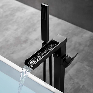 ก๊อกน้ำอ่างอาบน้ำแบบตั้งพื้นสีดำ รุ่น Waterfall Filler พร้อมฝักบัวแบบมือถือ HD-BF088 - Product Image 4