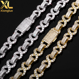 Trendy 10mm Geometric <b>Square</b> CZ Infinite Loop Hiphop Bling Bling Necklace Bracelet <b>Set</b> Gold Finish Fashion Sliver Cuban - Product Image 4