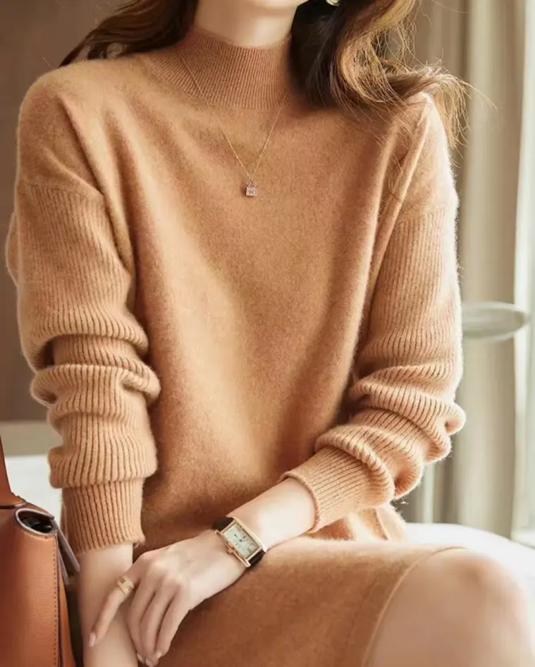 Wholesale cashmere sweater manufacturer women's dress winter warm trendy wool cashmere dress winter dress long