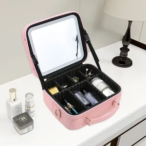 Large Capacity Makeup Case With Lights Travel Makeup Bag With LED Mirror Lighted Makeup Case Supports Custom Logo