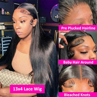 Perruque HD Lace Front de cheveux humains lisses bon marché perruques d'extension de cheveux vierges brésiliens pour les femmes noires vendeurs de perruques Lace Closure