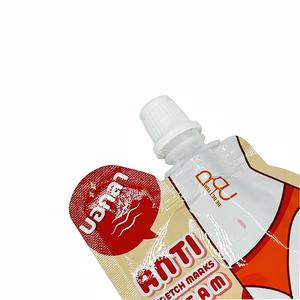 Sachet à bec verseur en aluminium de forme irrégulière avec buse d'aspiration pour échantillons de gommage corporel, lotion et crème anti-vergetures - Product Image 2