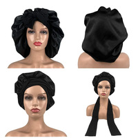 Bonnet de nuit en satin de luxe personnalisé avec logo, grande tresse longue pour femme, et foulard en soie satinée avec lien et écharpe