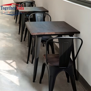 Juegos de muebles sencillos y modernos para <span class=keywords><strong>restaurante</strong></span>, gran oferta de sillas y mesas de madera de Metal de estilo industrial para comida rápida, cafetería, Bar - Product Image 3