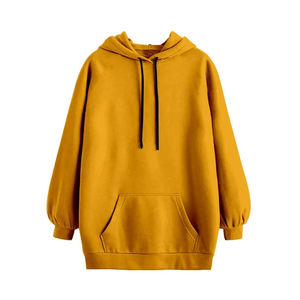 <b>Women's</b> Autumn Winter Pullover Hooded Loose <b>Fleece</b> Top Knitted Fabric with Custom Logo Solid Color Wholesale Price - Product Image 1