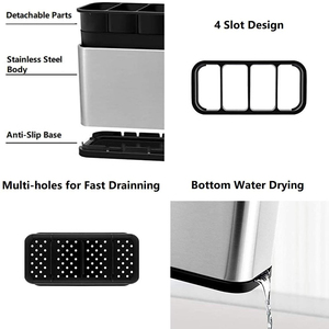 ที่วางเครื่องใช้ในครัวกล่องช้อนส้อมสแตนเลสพร้อมช่องแบ่ง4ช่องถาดรองน้ำหยดกันลื่น - Product Image 4