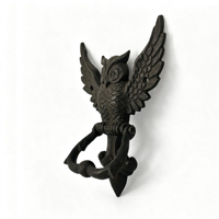Décoration de jardin et de cour contemporaine en fonte, hibou tridimensionnel aux ailes écartées, écologique et durable, pour frapper à la porte