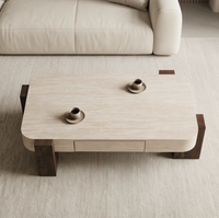 Table basse de salon, style italien moderne et épuré, table basse crème de luxe léger à la française