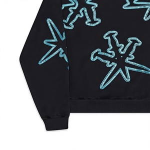 <b>Men's</b> Black Rhinestone Hooded Sweatshirt Oversized Streetwear Glitter Print Front Logo Knitted Cotton <b>Pullover</b> - Product Image 3