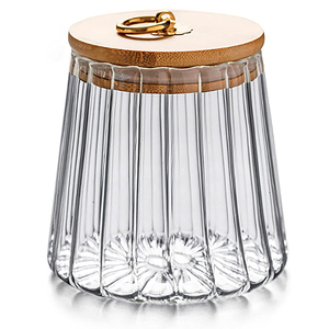 Glass Coffee Nuts Canister Airtight Storage Jar Petal Decorative Container with Bamboo Lid