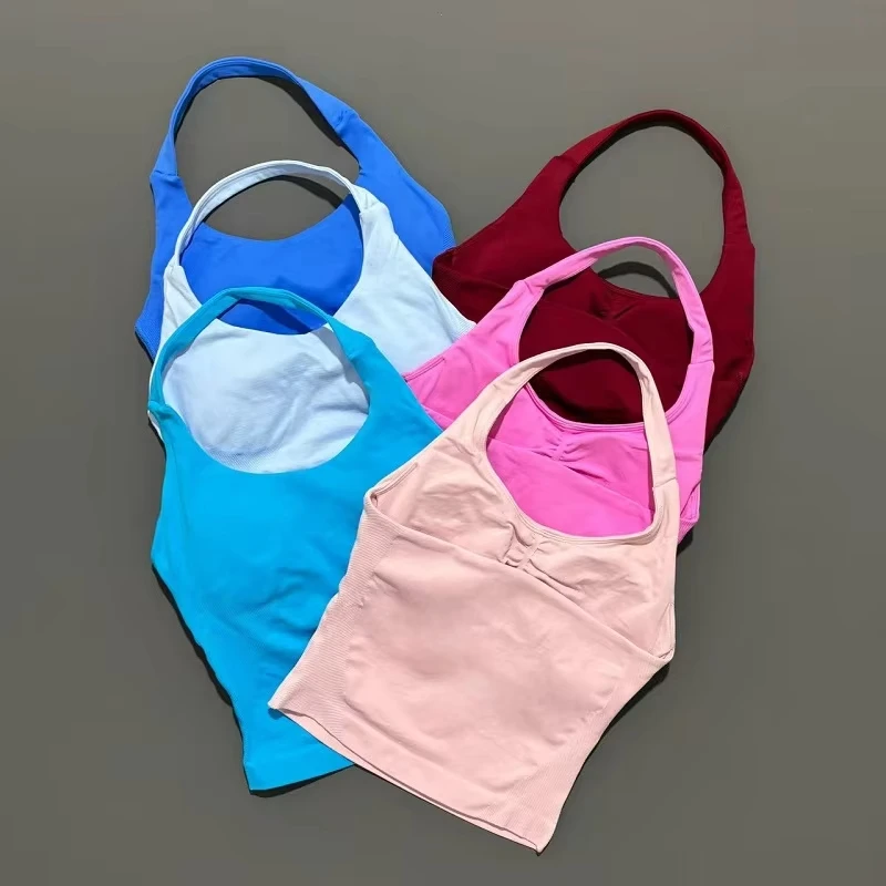 Wholesale Women Impact Halter Top Push-Up Seamless Halter Neck Top Sleeveless Vest Outdoor Fitness Gym Yoga Tank Top with Padded
