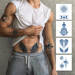 Adesivi per Tatuaggi Semi-Permanenti a Base di Erbe, Impermeabili, Durata 1-2 Settimane, Disegni di Ali, Pianeti e Teschi, Tatuaggi Temporanei per Uomo, Vendita all'Ingrosso - Product Image 1