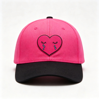 Casquette de baseball unisexe en coton à six panneaux, rose vif et noir contrasté, avec broderie personnalisée motif cœur pleurant, pour anniversaire, fête de rue et usage quotidien