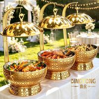 Ensemble de réchauds de luxe en acier inoxydable doré de 8 L de qualité alimentaire professionnelle avec couvercle pour buffet et service traiteur
