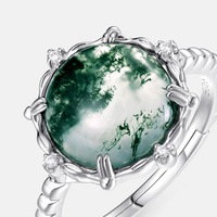 RG016765 _ W Charme Personnalisé Eau Herbe Agate Anneau S925 Argent Naturel Vert Mousse Pierre Mode Bague