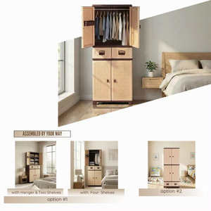 Multifunctional Stackable Foldable <b>Plastic</b> <b>Storage</b> Container with Rattan Design <b>Drawer</b> and Hanging Clothes Rail for Home - Product Image 3