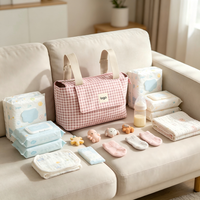 Organisateur de couches rose grande capacité style coréen, en coton imprimé durable, pour poupées et jouets, 3-en-1, pour poussette et siège auto