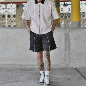 Camicia squadrata Oversize Casual da uomo con cerniera elegante <span class=keywords><strong>tessuto</strong></span> a maniche corte traspirante a maniche corte <span class=keywords><strong>per</strong></span> l'estate - Product Image 4
