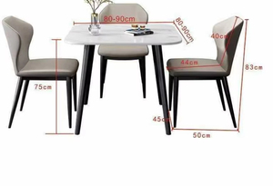 Ensemble de table à manger carrée moderne avec chaises rembourrées, plateau en bois gris et blanc, pieds noirs, hauteur réglable, durable, 4 places, pour la salle à manger à domicile - Product Image 5
