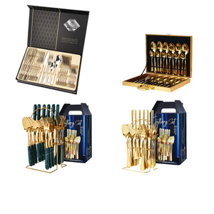 Haute qualité <span class=keywords><strong>en</strong></span> acier inoxydable couverts couteau fourchette cuillère 24 pièces ensemble cuisine argenterie couverts ensemble boîte-cadeau - Product Image 3