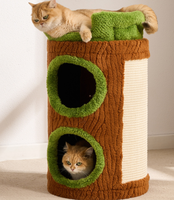 Tour pour chat en forme de tronc d'arbre avec deux couchages cachés, griffoir en sisal naturel, peluche douce, écologique et durable, mobilier d'intérieur pour animaux de compagnie, en carton